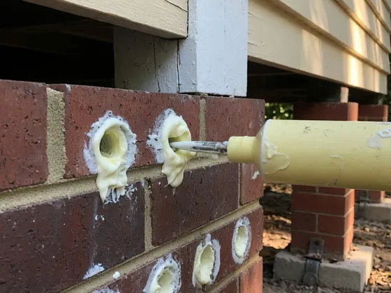 Injecting the damp-proof cream — chemical dpc injection, step by step, Brisbane Queenslander