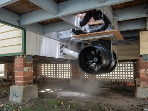 Subfloor extraction fan fitted — subfloor ventilation in a queenslander, Brisbane Queenslander