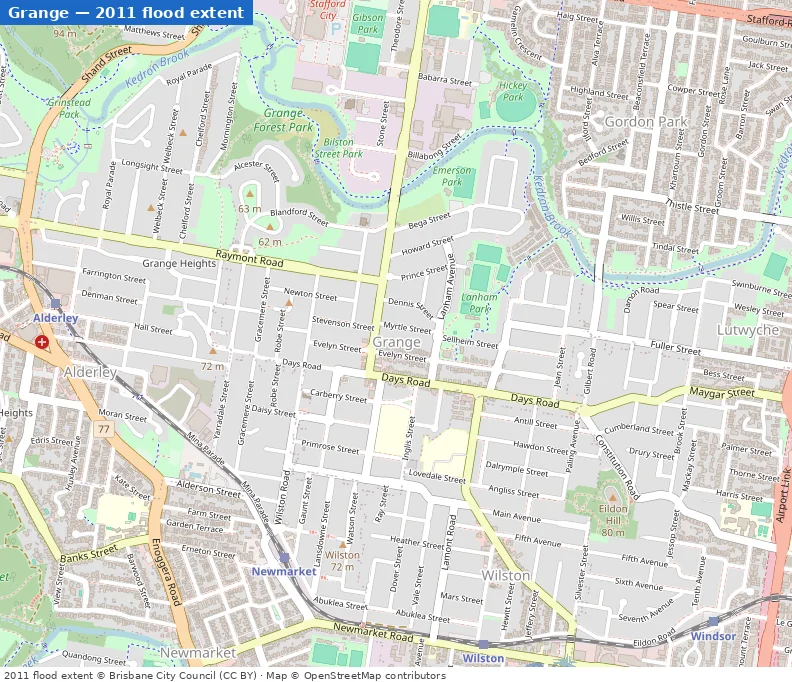 Grange January 2011 flood extent map (Brisbane City Council data)