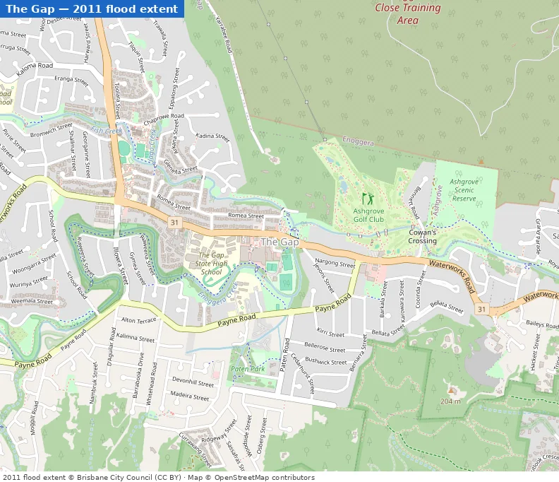 The Gap January 2011 flood extent map (Brisbane City Council data)
