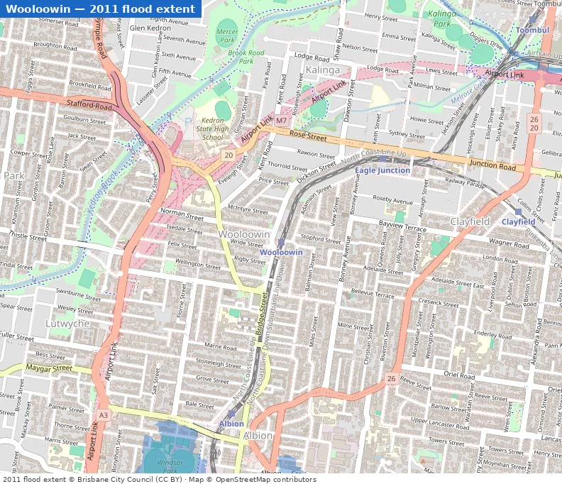 Wooloowin January 2011 flood extent map (Brisbane City Council data)